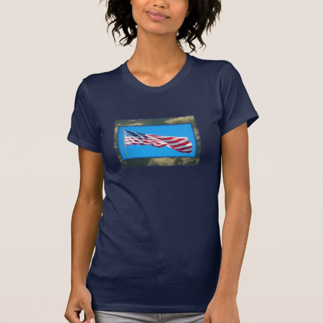 Camisa patriótica dos azuis marinhos das senhoras (Frente)