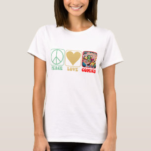 Camisa "Paz, Amor, Histórias em quadrinhos"