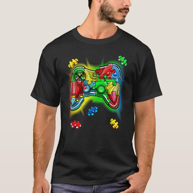 Camisa Peça de Puzzle de Controle de Videogame Con (Frente)