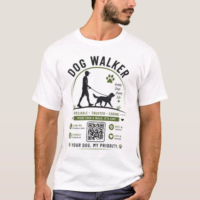 Camisa Personalizada Código QR Caminhante de Cães  (Frente)