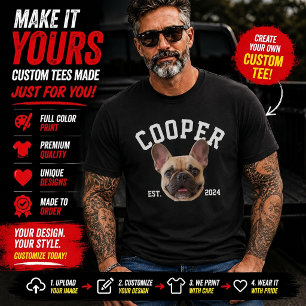 Camisa personalizada com rosto e nome de cachorro,