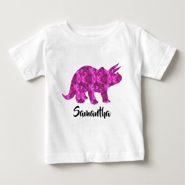 Camisa Personalizada De Dinossauro Rosa Brilhante (Frente)