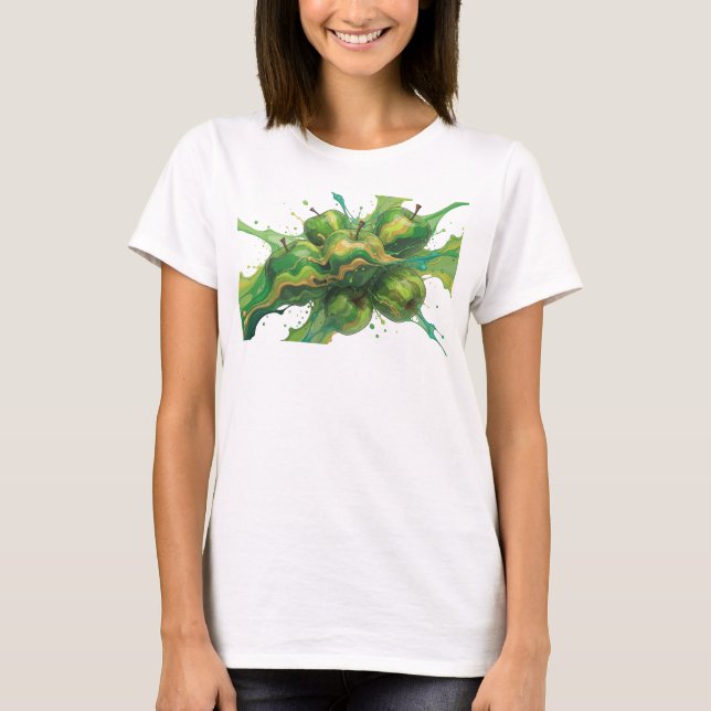 Camisa Personalizada de Maçã Abstrata Verde Bonita (Frente)