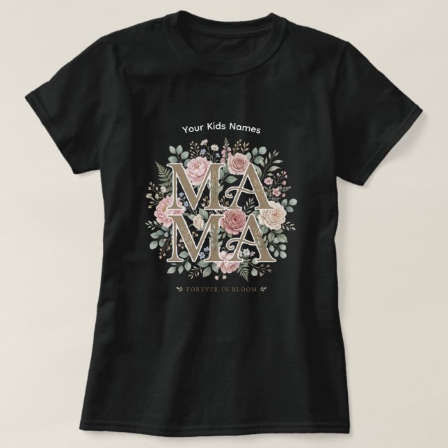 Camisa Personalizada Floral Mama com Nomes dos Fil (Frente do Design)