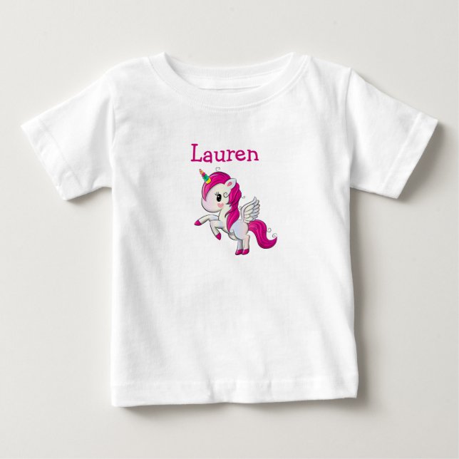 Camisa Personalizada Menina Unicórnio Rosa (Frente)