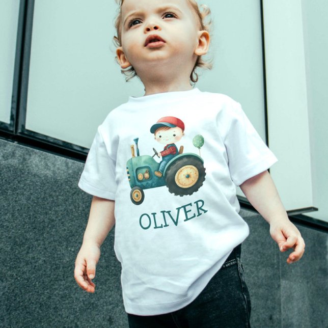 Camisa Personalizada Trator Verde Fofo para Menino (Criador carregado)