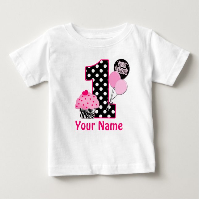 Camisa Personalizada Zebra do Cupcake primeiro ani (Frente)