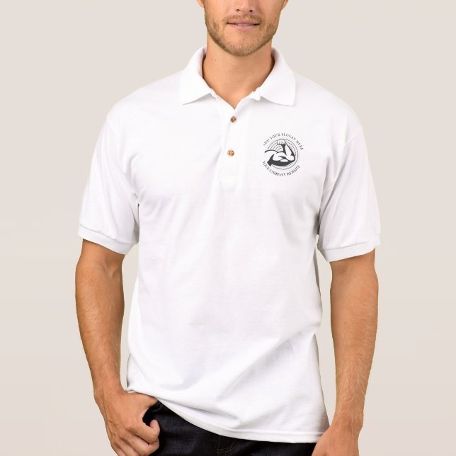 Camisa Polo Seu logotipo de empresa funciona (Frente)