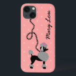 Camisa-poodal, cor-de-rosa e 50 preta personalizad<br><div class="desc">Esta bonita capa de telefone de design Galáxia do poodle francês deriva das saias clássicas de poodle dos anos 50. O cão-vassoura preto bonito tem pompons de cinza de pelo com bolinhas e uma coleira preta ao estilo do estêncil. Tudo repousa sobre um fundo cor-de-rosa vintage com um efeito pontilhado...</div>