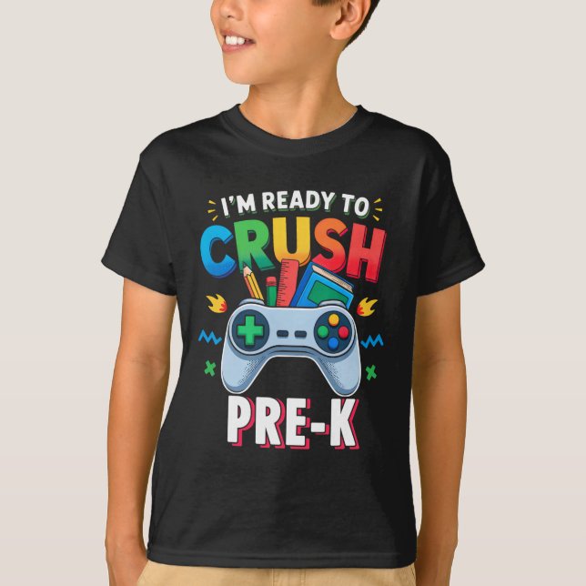Camisa pré-escolar para meninos videogame de volta (Frente)