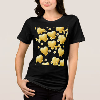 Camisa Preta com Corações Amarelos Fofos - Padrão