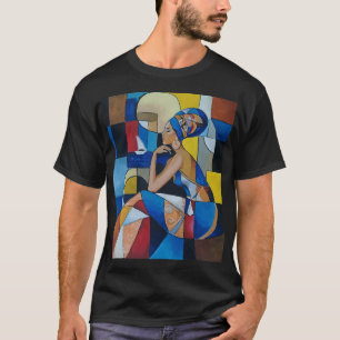 Camisa Preta Cubista Mulher Africana   Geométrico 