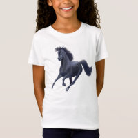 Camisa preta da boneca das meninas do cavalo do