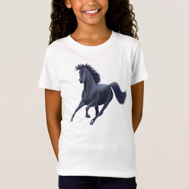 Camisa preta da boneca das meninas do cavalo do (Frente)