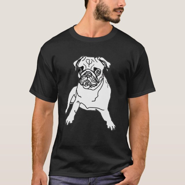 Camisa Preta da Moda Cachorro Pug Preto e Branco D (Frente)