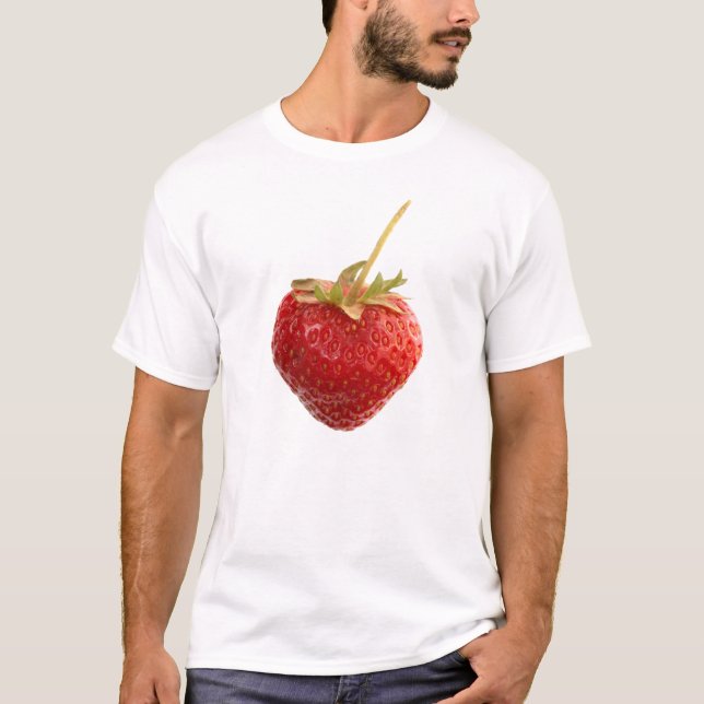 Camisa preta da morango com uma morango vermelha (Frente)