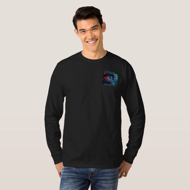 camisa preta de manga longa com bolso da tecnologi (Frente Completa)