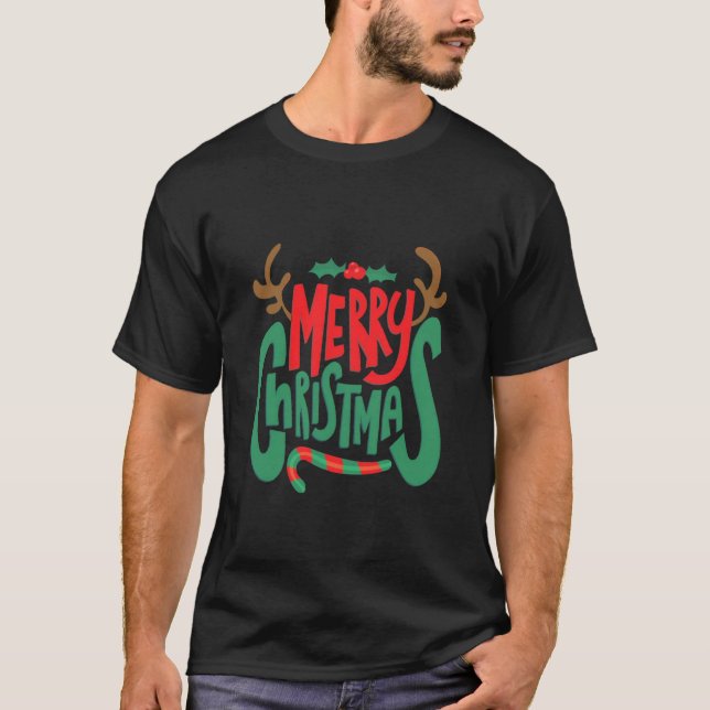 Camisa preta design de Natal feliz (Frente)