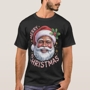 Camisa Preta do Papai Noel Feliz Natal Africano Am