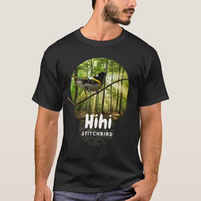Camisa preta do pássaro hihi da Nova Zelândia em e (Frente)