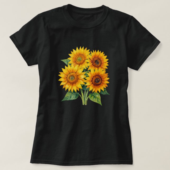 Camisa Preta Elegante com Buquê de Girassóis em Aq (Frente do Design)