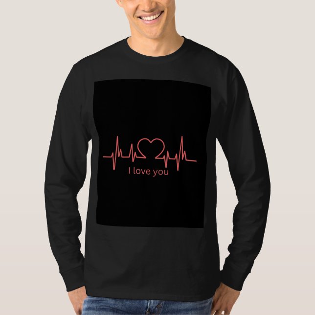 Camisa preta manga longa com design Eu amo você (Frente)