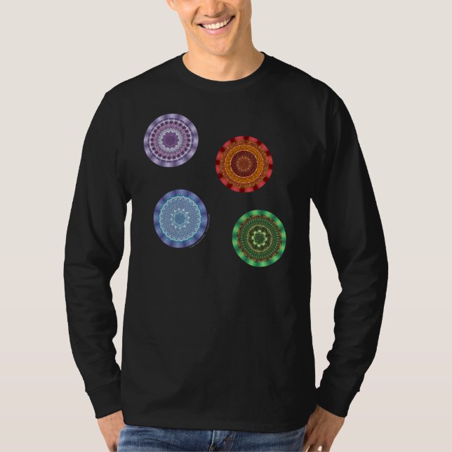 Camisa Preta Masculina Mandalas dos Elementos (Frente)