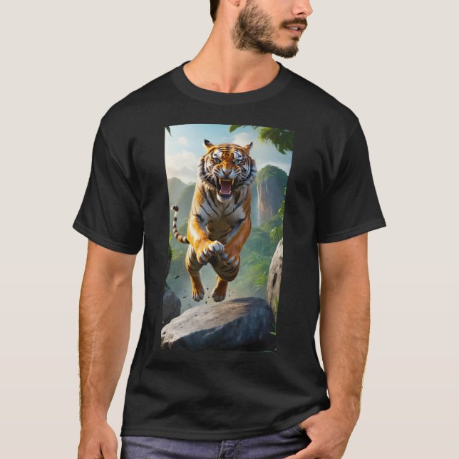 Camisa Preta Masculina Tigre Feroz (Frente)