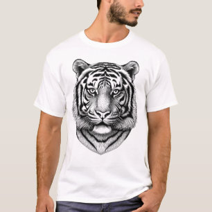 Camisa Preta Masculina Tigre Feroz Preto e Branco