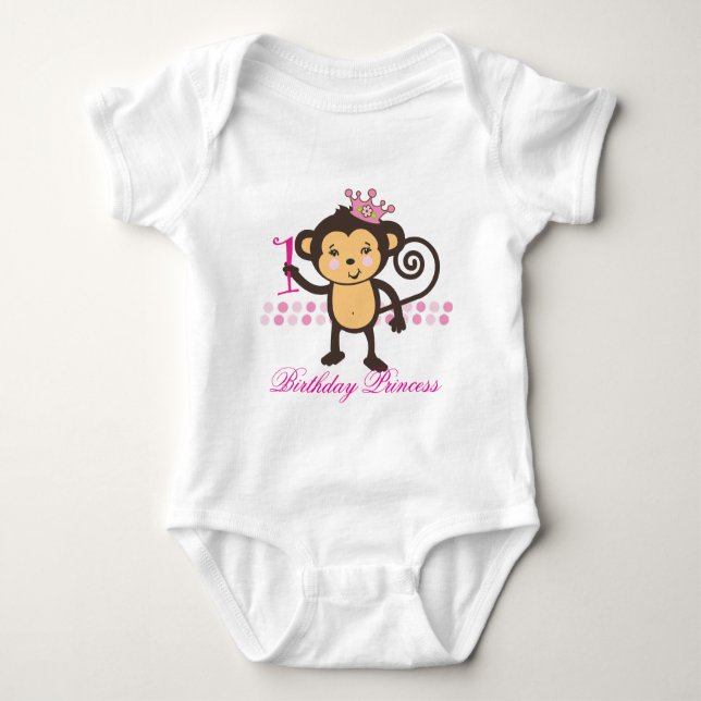Camisa princesa de macaco de primeiro aniversário  (Frente)