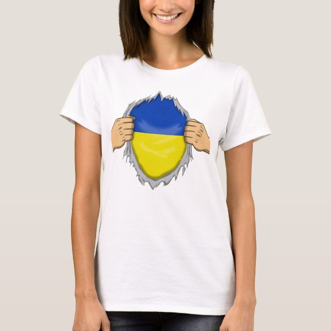 Camisa Rasgada Bandeira da Ucrânia Dentro (Frente)