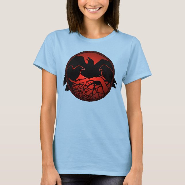 Camisa Raven Ringer Camisas de Arte Cruzada Femini (Frente)