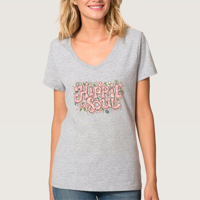 CAMISA REGATA HIPPIE SOUL (letras rosa claro) (Frente)