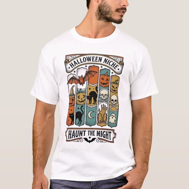 Camisa Retro de Halloween com Listra Assustadora V (Frente)