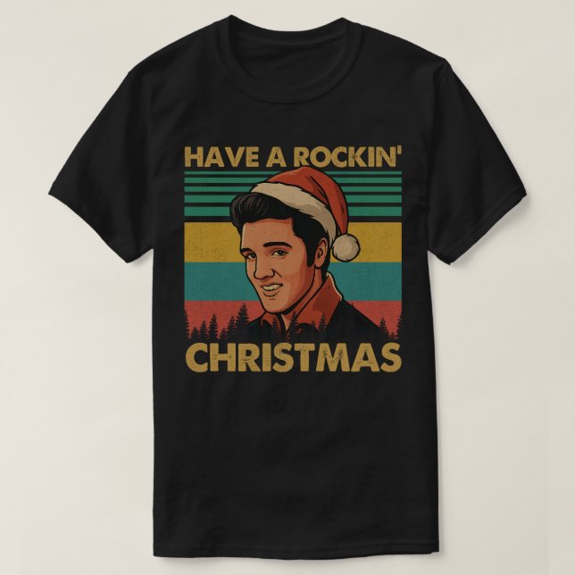 Camisa retrô de Natal com retrato de Papai Noel ro (Frente do Design)