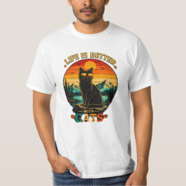 Camisa Retro do Gato no Pôr do Sol, Camiseta Vinta