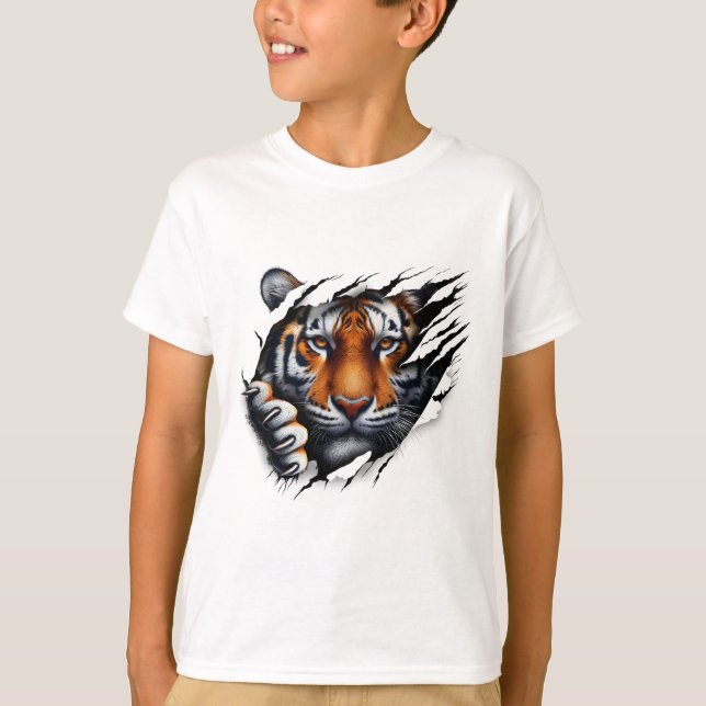 Camisa Retro Espírito Face do Tigre Design Pé de T (Frente)