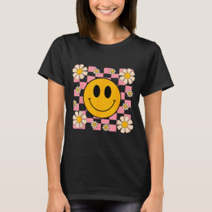 Camisa Retro Feliz Rosto Xadrez Padrão Sorriso Fac