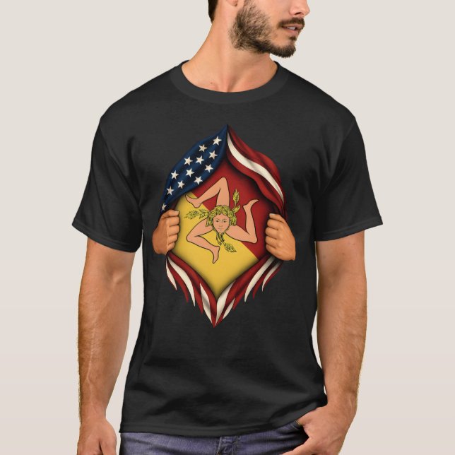 Camisa riscada design da Sicília bandeira american (Frente)