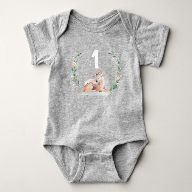 Camisa Romper de Veado de Aniversário de 1 ano Win (Frente)
