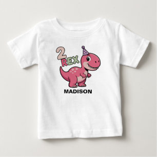 Camisa Rosa de Dinossauro 2-Rex para Menina de 2 A