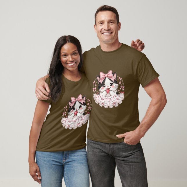 Camisa Rosa de Gatinho Fofo com Laço (Unissex)