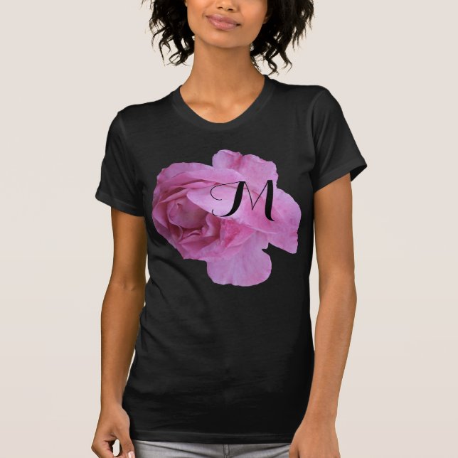 Camisa rosa trendy flor rosa preta personalizar mo (Frente)