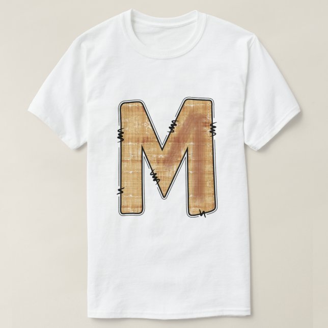 Camisa Rustica Letra M Textura de aniagem Monogram (Frente do Design)