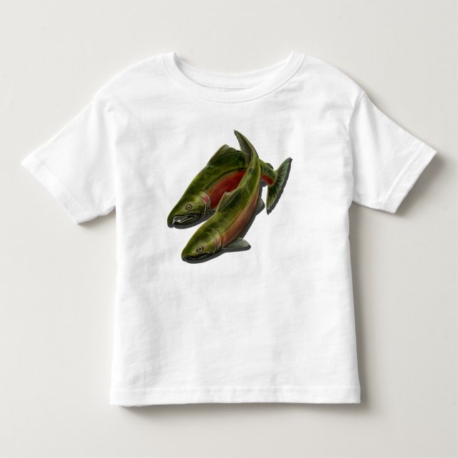 Camisa Salmon da criança do pescador da camisa do (Frente)