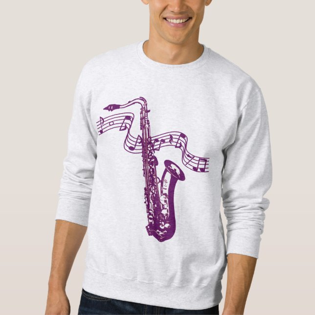 Camisa - Saxofone e notas lilas legais (Frente)