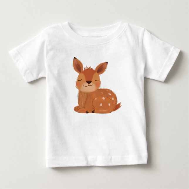 Camisa Scandi Folk Bebê Cervo Floresta  (Frente)