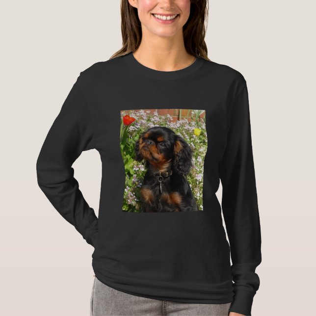 Camisa sleeved longa: Spaniel de rei Charles (Frente)