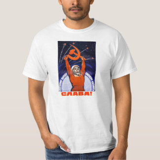 Camisa soviética do poster da propaganda do espaço