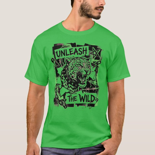 Camisa Stay Wild – Neon Leopard Punk Gráfica (Frente)